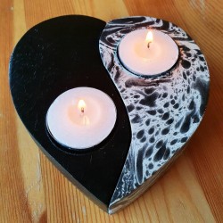 Wooden Heart Yin Yang Candle Holder