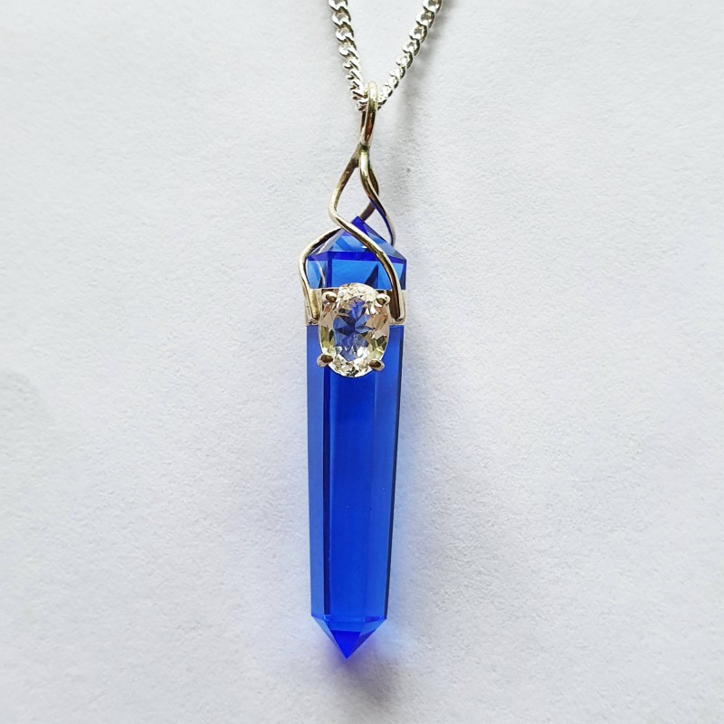 Siberian Blue Quartz Pendant With 925 Sterling Silver Necklace