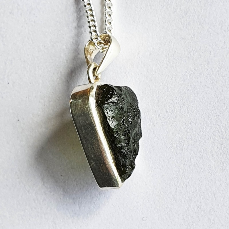 Moldavite Pendant in Sterling Silver